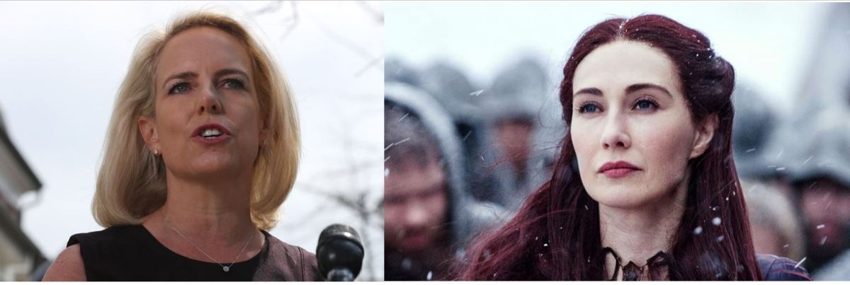 Kirstjen Nielsen and Melisandre from game of thrones.