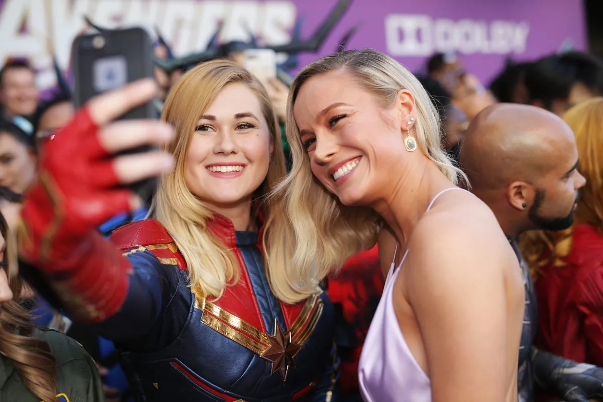 Brie Larson with a fan at the premiere of Avengers: Endgame