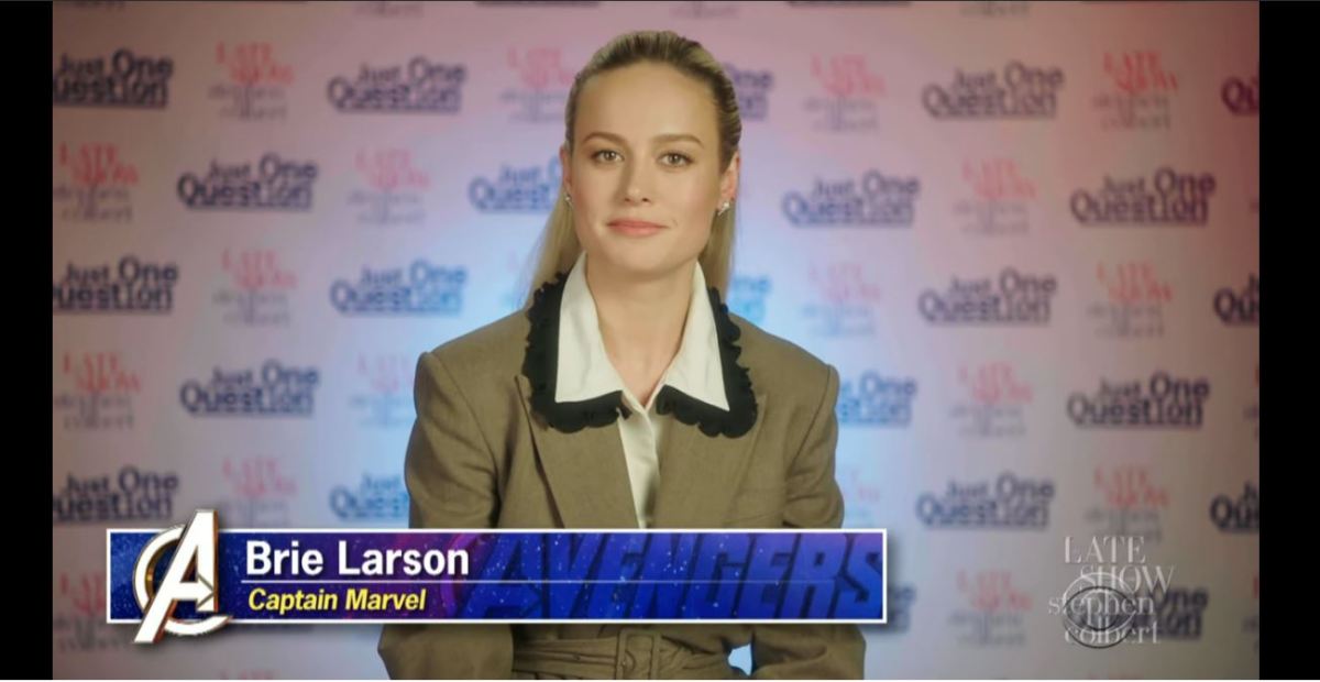 Brie Larson aka captain marvel answers questions about the avengers on stephen colbert.