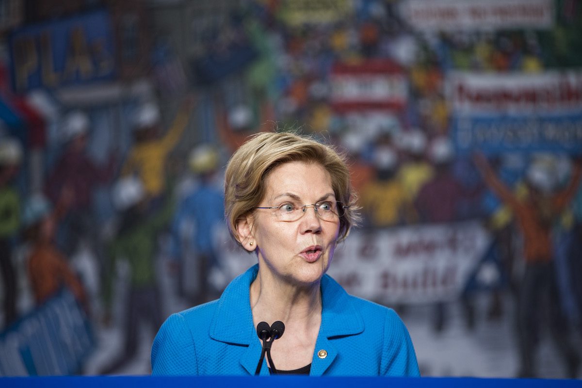 Sen. Elizabeth Warren (D-MA) speaks during the North American Building Trades Unions Conference at the Washington Hilton