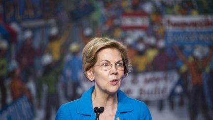 Sen. Elizabeth Warren (D-MA) speaks during the North American Building Trades Unions Conference at the Washington Hilton