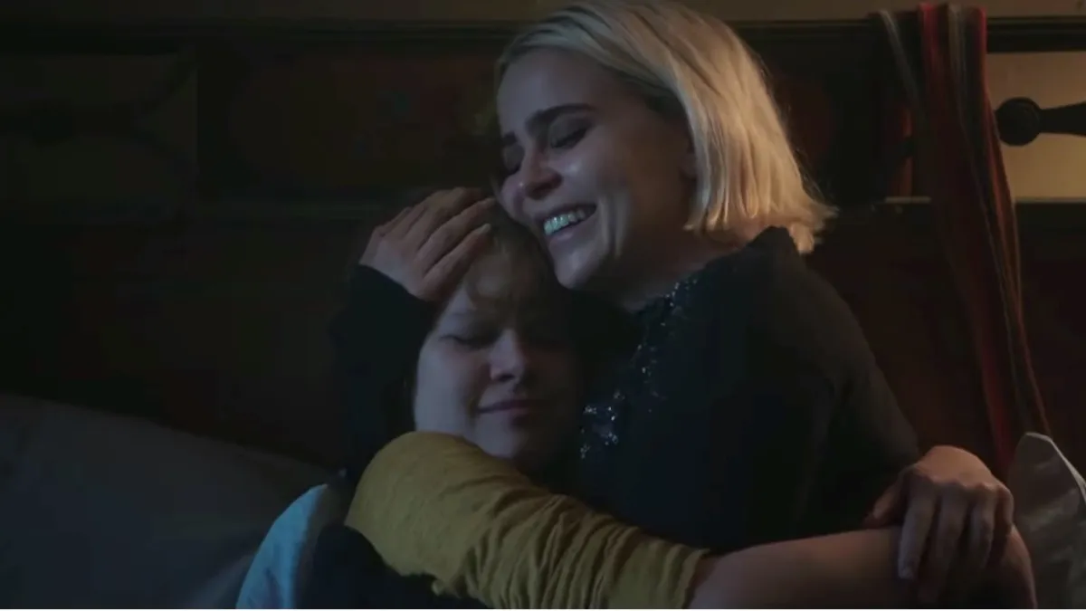 Annie (Mae Whitman) hugs her son Sadie (Izzy Stannard) after the character comes out as transgender on NBC's Good Girls.