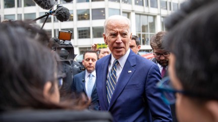 Joe Biden talking to reporters, telling them he's not sorry for anything.