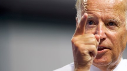 Joe Biden points his finger and looks angry.