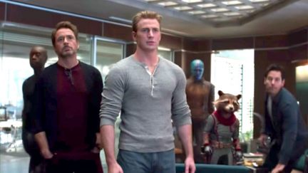 The remaining Avengers in a conference room in Avengers: Endgame.