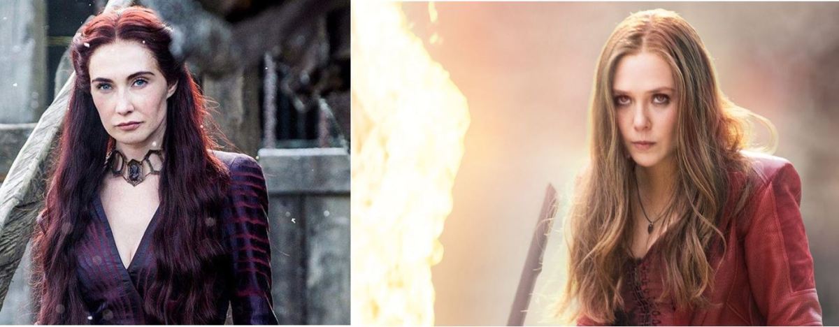 melisandre/carice van houten and scarlet witch/elizabeth olson