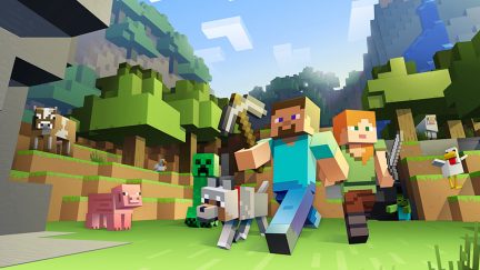 A screenshot of Minecraft human and animal figures, living in peace and ignoring the existence of Notch.