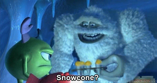 abominable snowman offrs mike wazowski a snow cone in monsters inc. 