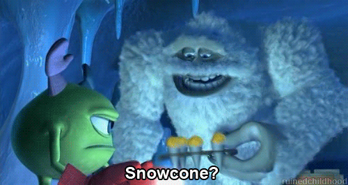 abominable snowman offrs mike wazowski a snow cone in monsters inc.