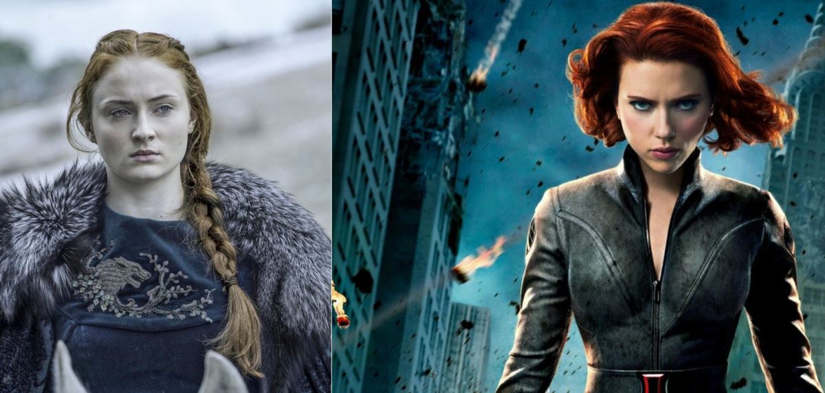 sansa stark/sophie turner and black widow/scarlett johansson