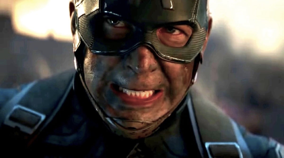 Captain America looking a bit roughed up but determined in the Avengers: Endgame trailer.