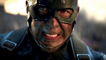 Captain America looking a bit roughed up but determined in the Avengers: Endgame trailer.