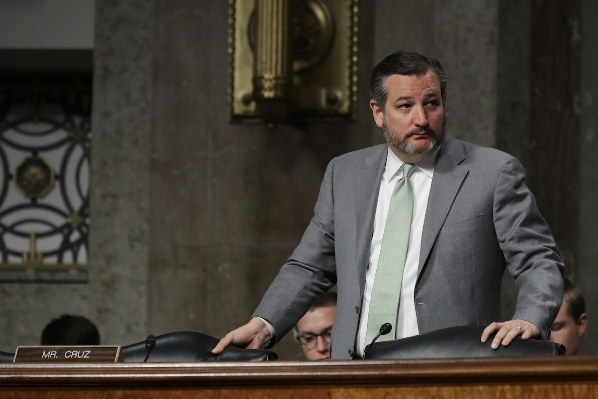 Ted Cruz stands all alone with his gross beard during a senate hearing.