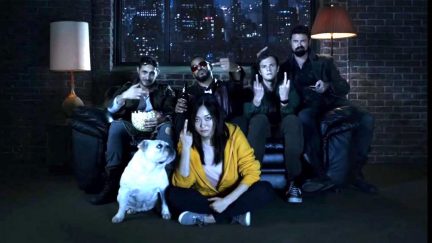 The cast of the boys flipping the bird.