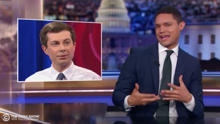 Trevor Noah displys a picture of Pete Buttigieg on The Daily Show.