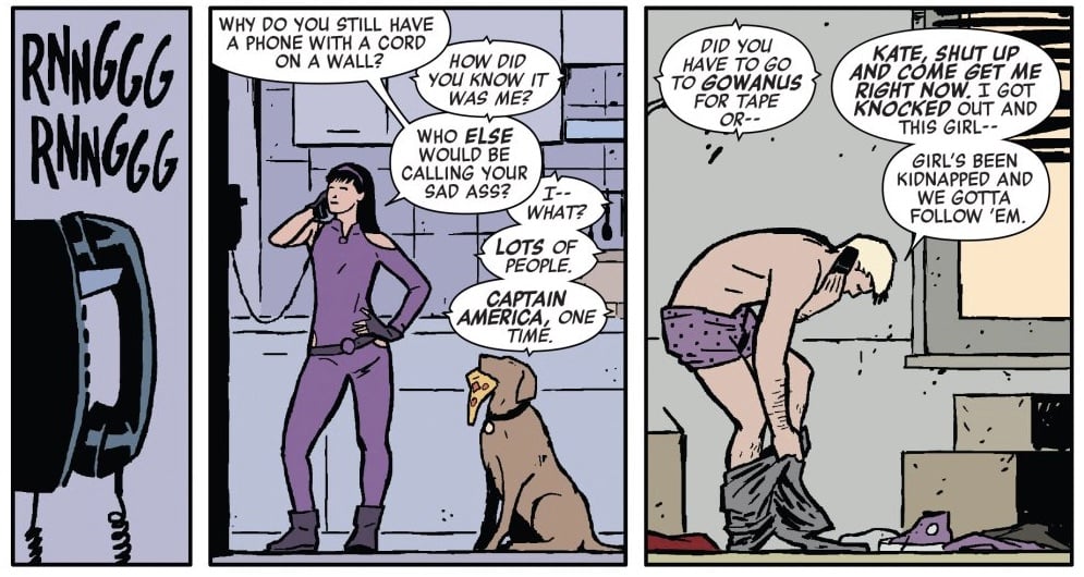 Kate Bishop and Clint Barton in Marvel Comics.