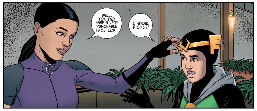 Kate Bishop and Loki in Marvel comics.