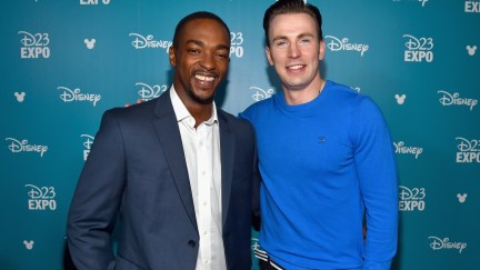 Actors Anthony Mackie (L) and Chris Evans of CAPTAIN AMERICA: CIVIL WAR took part today in 