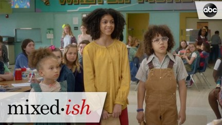 Young cast of the upcoming ABC series 'mixed-ish' with a young rainbow johnson with her siblings.