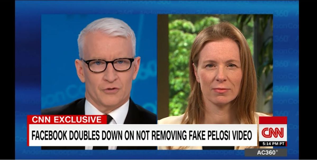 CNN's Anderson Cooper questions Facebook VP for Product Policy and Counterterrorism Monika Bickert on the company's decision to keep a manipulated video of House Speaker Nancy Pelosi up on their platform, which makes it appear that Pelosi is slurring her words.