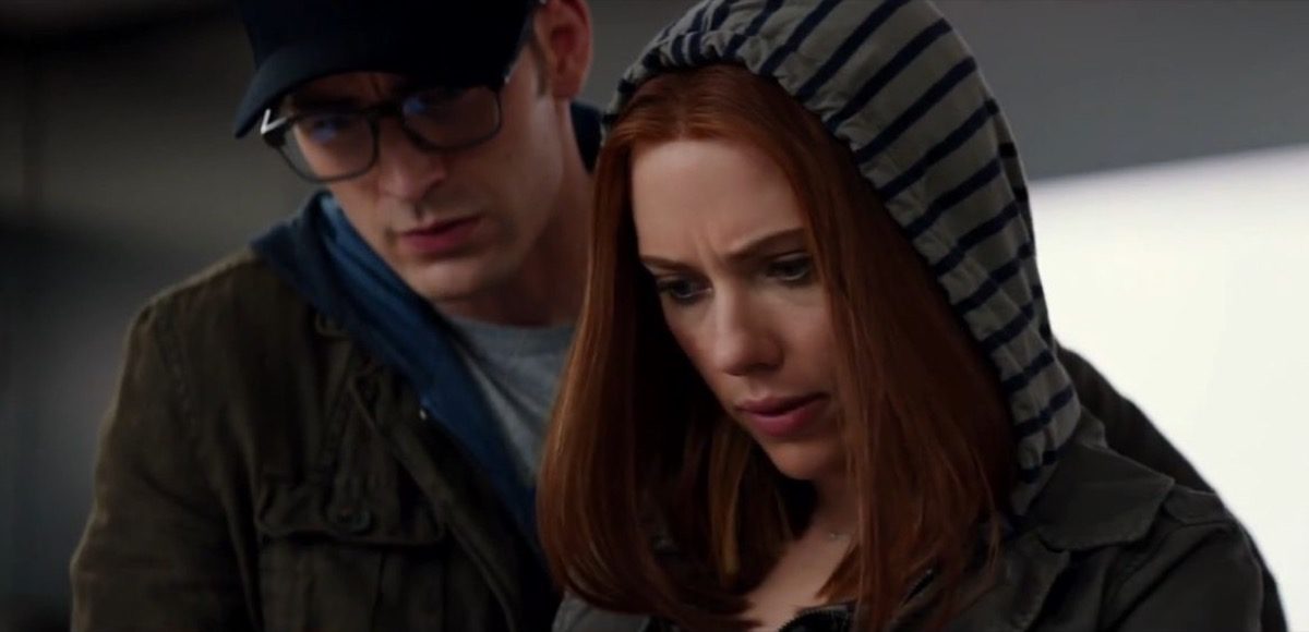 Black Widow and Captain America disguised in Captain America: Winter Soldier.