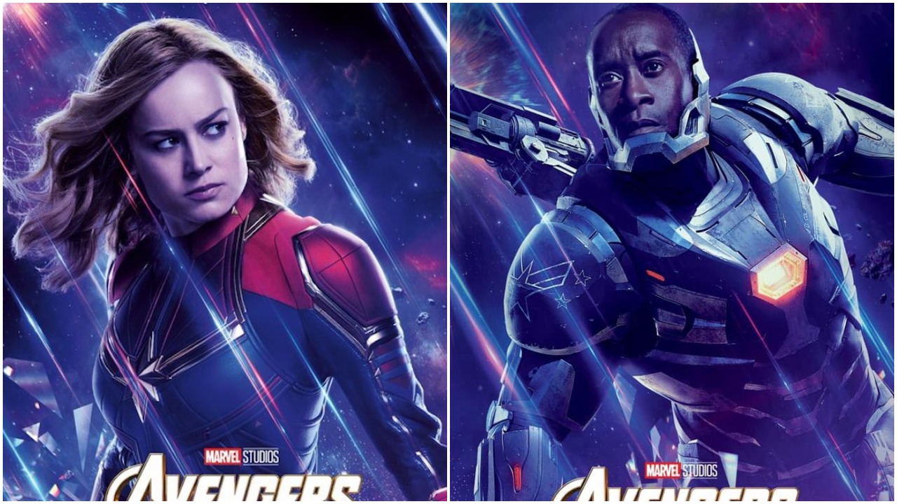 Carol Danvers (Brie Larson) and James "Rhodey" Rhodes (Don Cheadle) suit up to fight Thanos and twitter trolls in the poster for Avengers: Endgame.