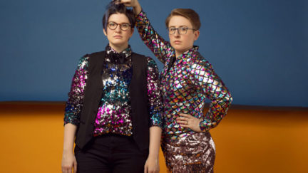 Laser Malena-Webber and Aubrey Turner dressed in sparkly clothes.