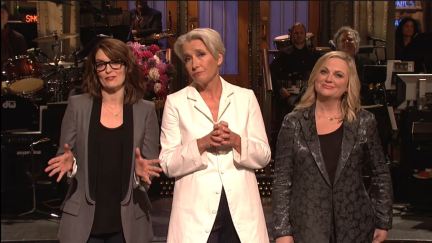 emma thompson, amy poehler, and tina fey doing the mother's day monologue on snl.
