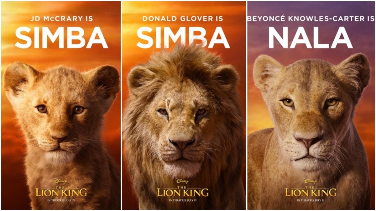 Lion King character posters of young Simba, adult Simba, and Nala