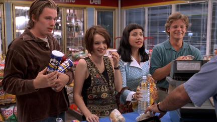 ethan hawke, winona ryder, janeane garofalo, steve zahn in reality bites.