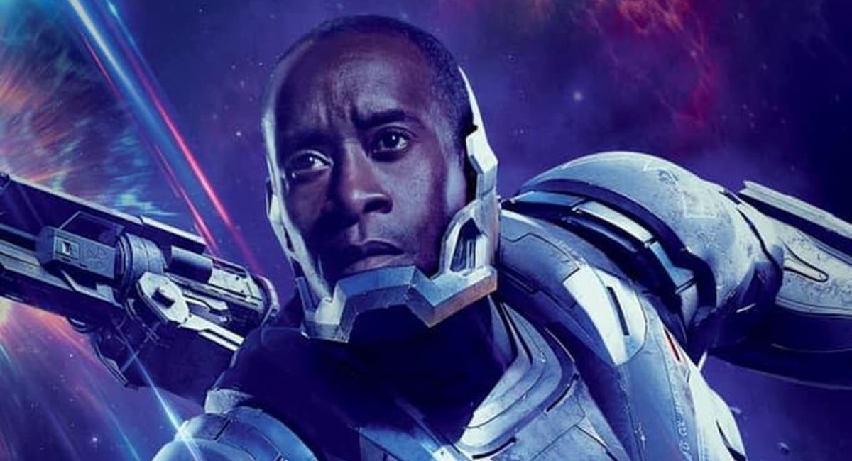 Rhodey, a.k.a. War Machine, readies himself for the fight against Thanos in the poster for Avengers: Endgame