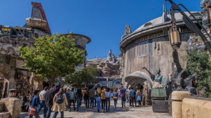 Visitors explore Black Spire Outpost in Star Wars: Galaxy's Edge.