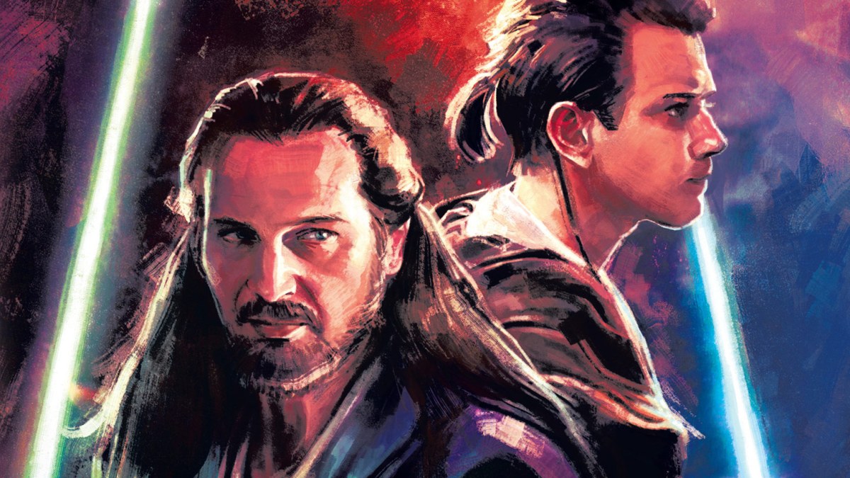 Obi-Wan and Qui-Gon Jinn on the cover of Star Wars Master & Apprentice novel.