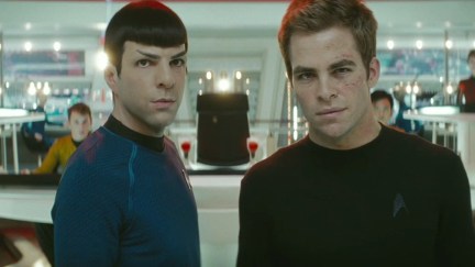 Spock (Zachary Quinto) and Kirk (Chris Pine) face destiny head on in Star Trek.