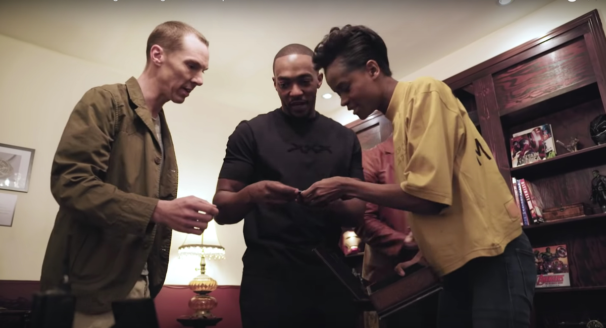 Benedict Cumberbatch, Anthony Mackie, and Letitia Wright try to escape the Avengers: Endgame escape room that director Joe Russo concocted.