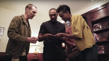 Benedict Cumberbatch, Anthony Mackie, and Letitia Wright try to escape the Avengers: Endgame escape room that director Joe Russo concocted.