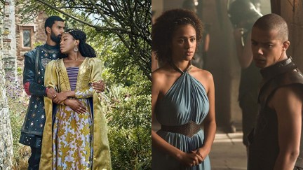 Actors Jacob Anderson and Nathalie Emmanuel in Game of Thrones (2011), Aaron Cobham and Stephanie Levi-John in Starz's The Spanish Princess (2019)