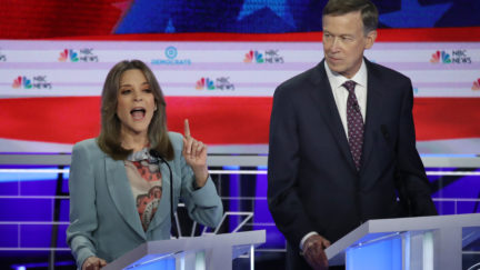 marianne williamson and john hickenlooper at the democratic debates.