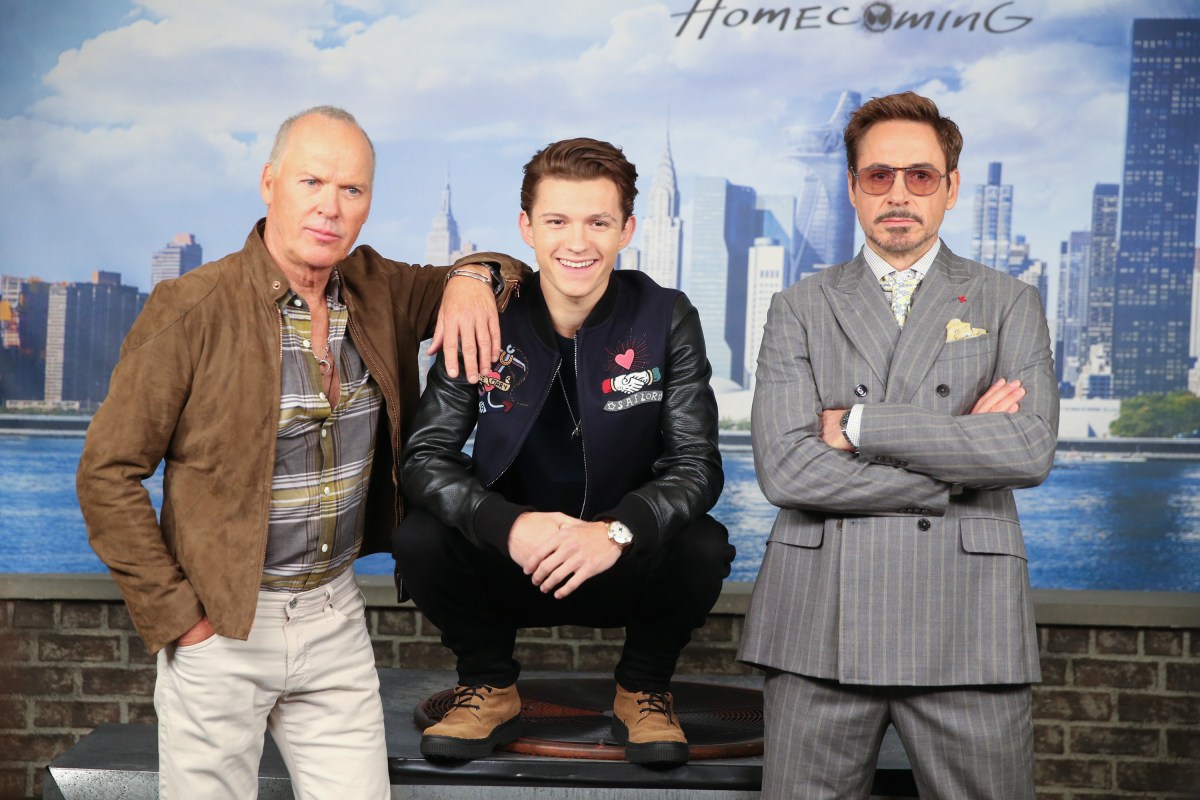Michael Keaton, Tom Holland, and Robert Downey Jr.
