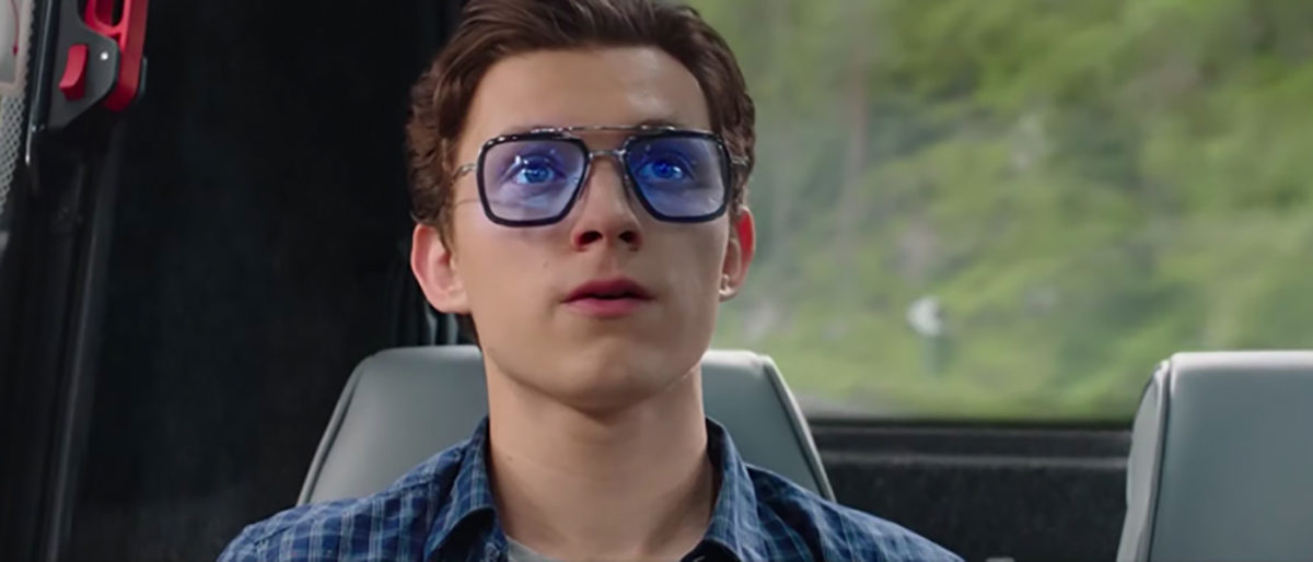 Peter Parker/Spider-Man wears Tony Stark/Iron Man's glasses in Spider-Man: Far From Home
