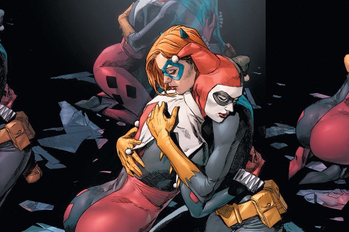 Batgirl and Harley Quinn hug in DC's Heroes in Crisis.