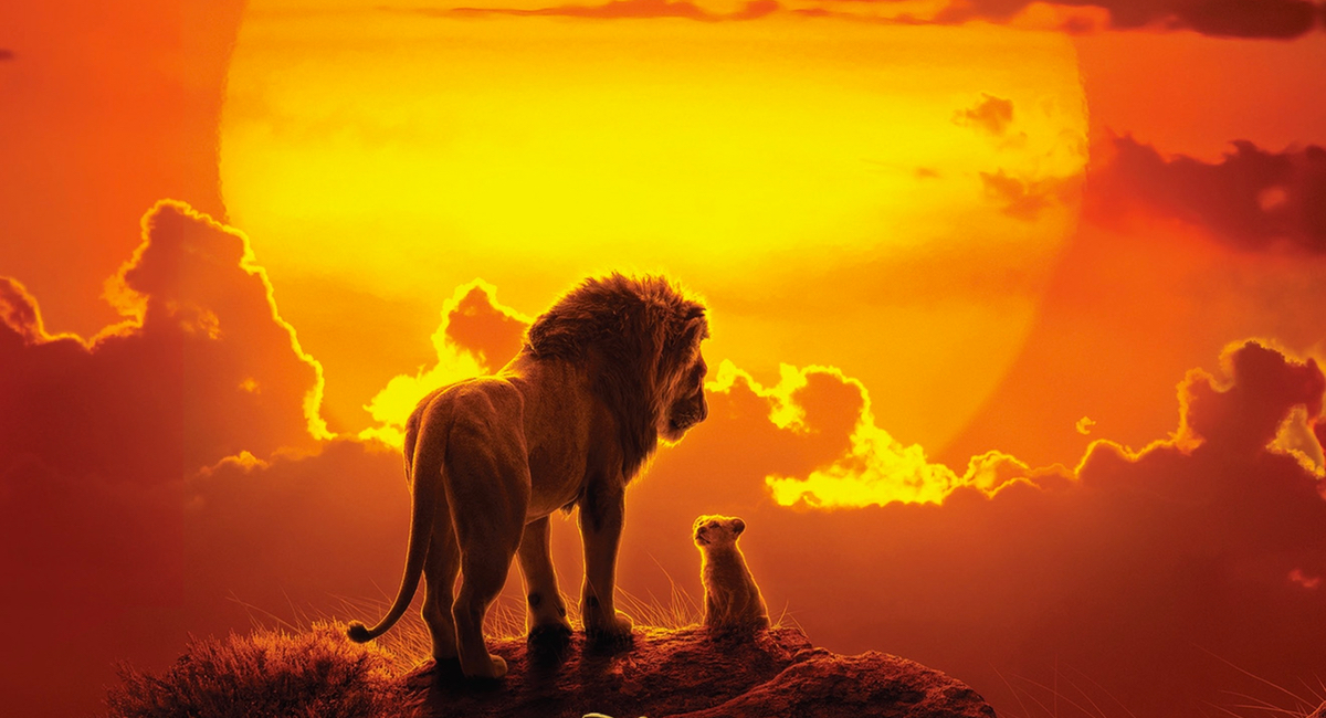 Mufasa and Simba look out over the Pridelands in the poster for The Lion King.