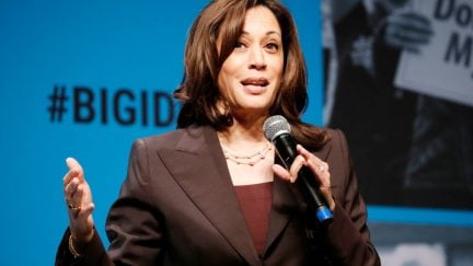 Kamala Harris speaks onstage at the MoveOn Big Ideas Forum at The Warfield Theatre on June 01, 2019 in San Francisco, California.