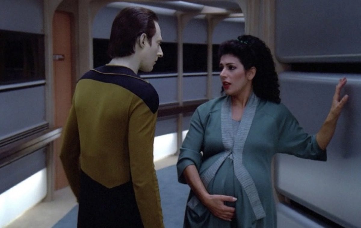 Deanna Troi pregnant on CBS's Star Trek: The Next Generation "The Child."