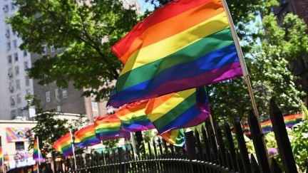 Rainbow flags are seen at the Stonewall National Monument