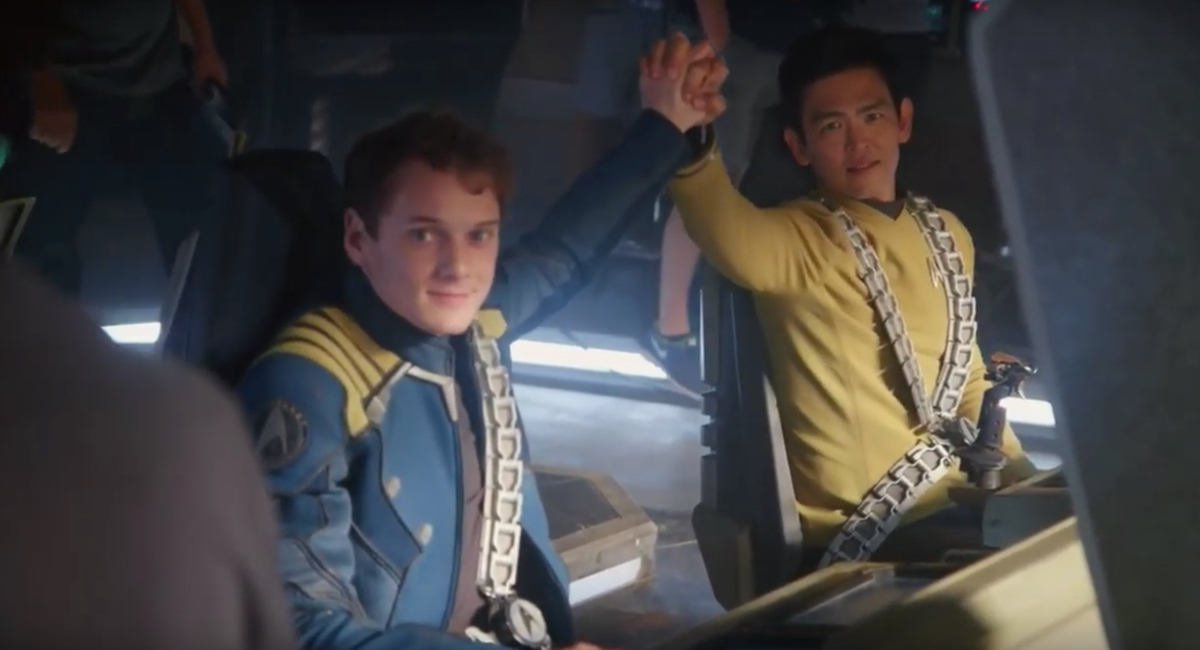 Anton Yelchin bonds with John Cho on the set of Star Trek Beyond.