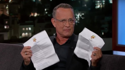 Tom Hanks reveals Disney's spoiler policies in an interview with Jimmy Kimmel.