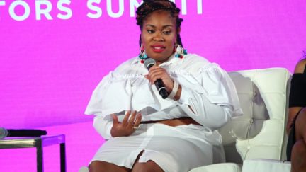 Angie Thomas speaks during the #BlogHer18 Creators Summit at Pier 17 on August 9, 2018 in New York City. (Photo by Astrid Stawiarz/Getty Images)