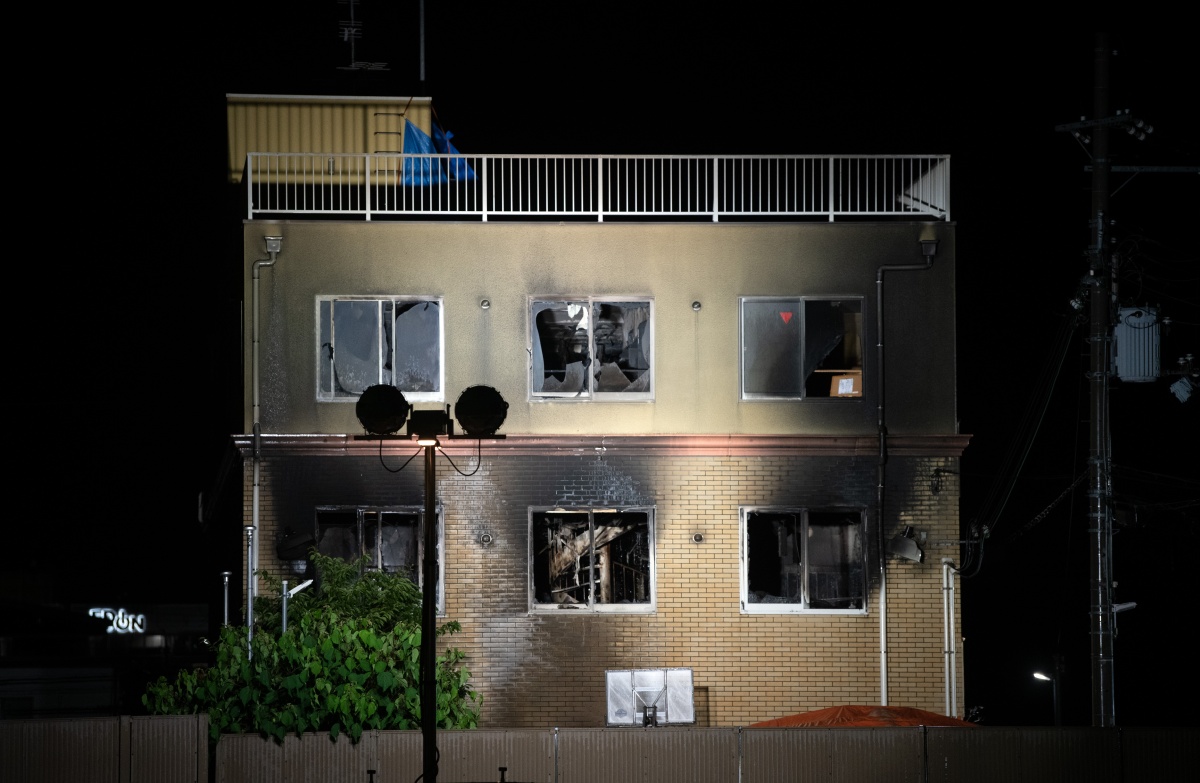 The Kyoto Animation Co studio building is pictured after being set ablaze by an arsonist on July 18, 2019 in Kyoto, Japan. Thirty three people are believed dead and dozens injured after a suspected arson attack on the animation studio. Police were quoted by local media as saying a 41 year-old man broke into the Kyoto Animation Co studio on Thursday morning and sprayed petrol before igniting it. Japan's Prime Minister Shinzo Abe described the incident as 'too appalling for words'. (Photo by Carl Court/Getty Images)