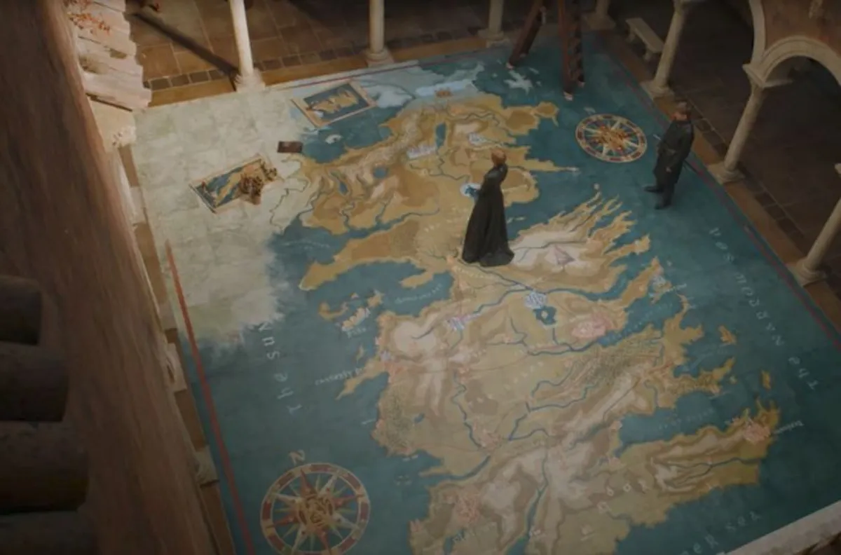 Cersei Lannister in the map room of 'Game of Thrones'